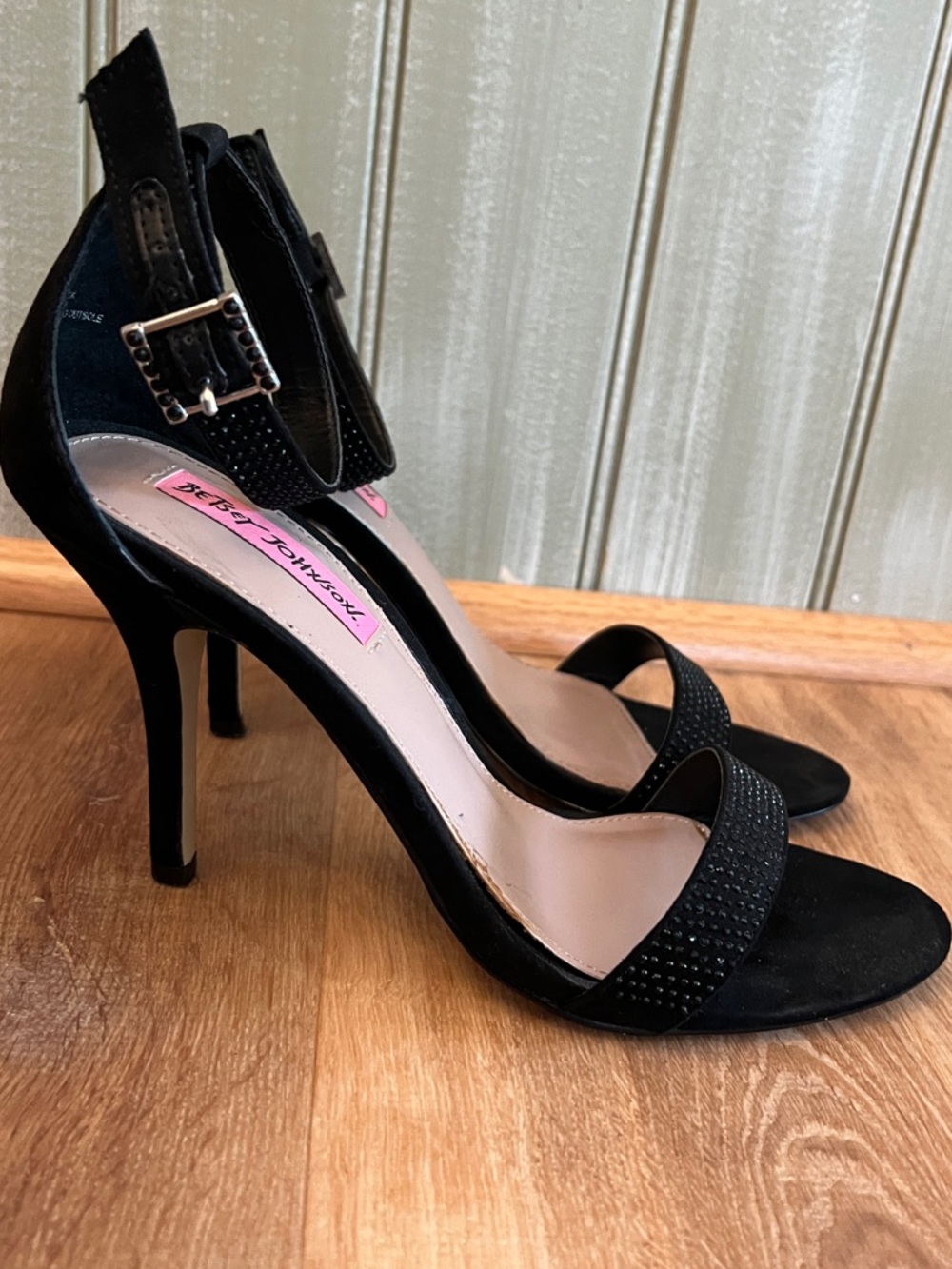 Betsey Johnson Black Studded Ankle-Strap Stiletto Sandals LIKE NEW!